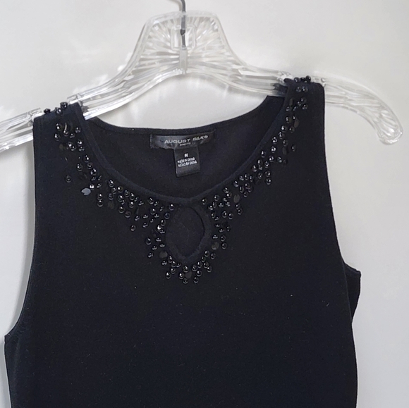 BLACK SLEEVELESS BEADED NECKLINE TOP SIZE M - Picture 5 of 12